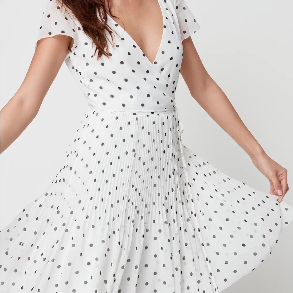 WILFRED Polka Dot Wrap Midi Dress in White and Black